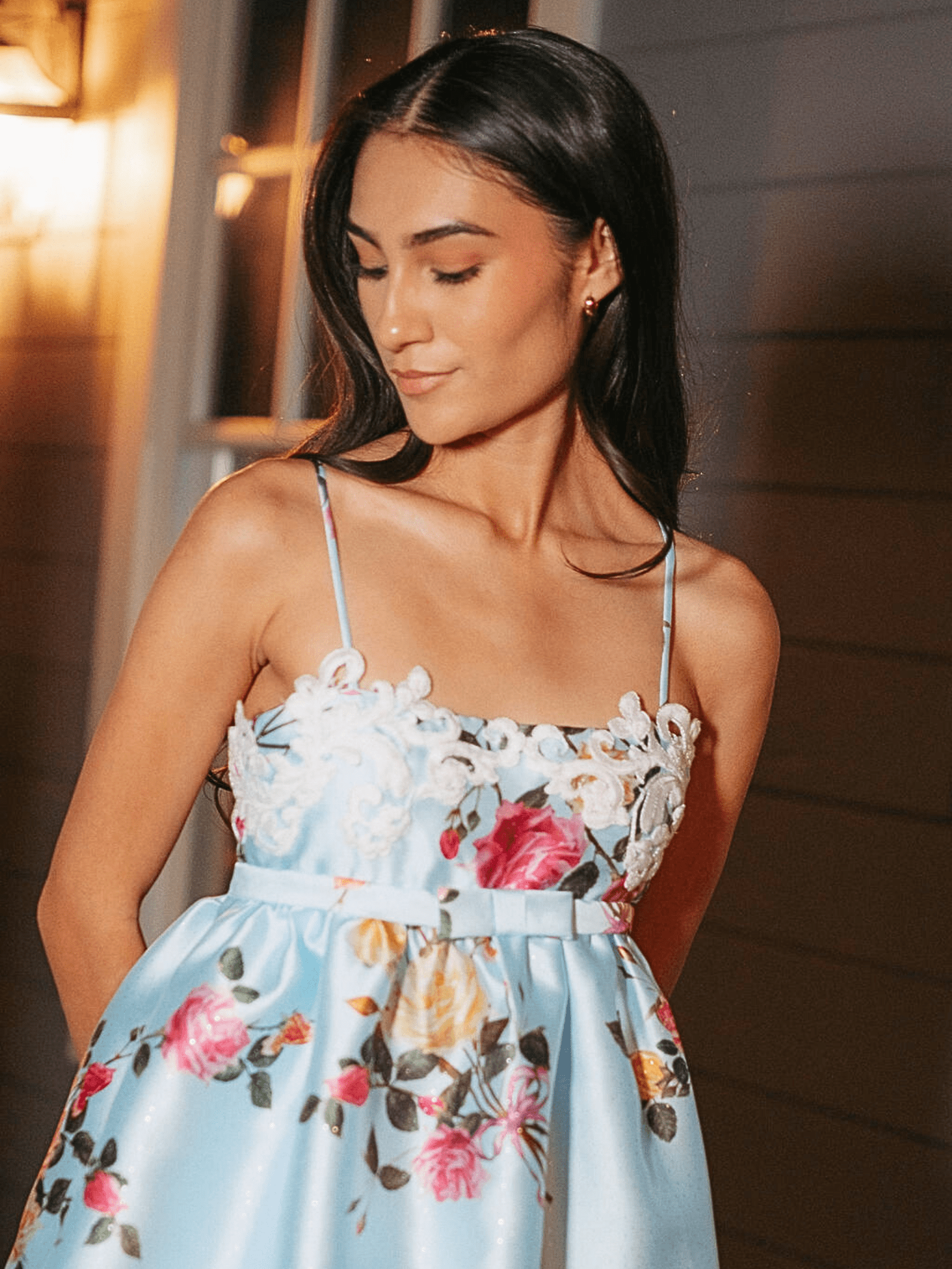 Baby Blue Floral Garden Babydoll Dress with Bow & Applique Detail - Silva Collection