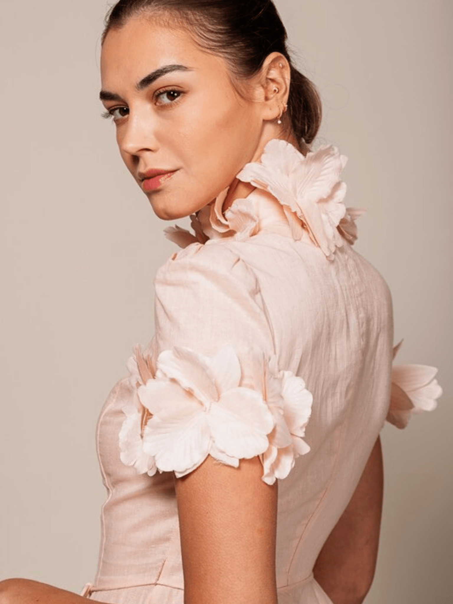 Pink Floral Trim High Neck Short Sleeve Shift Dress - Silva Collection