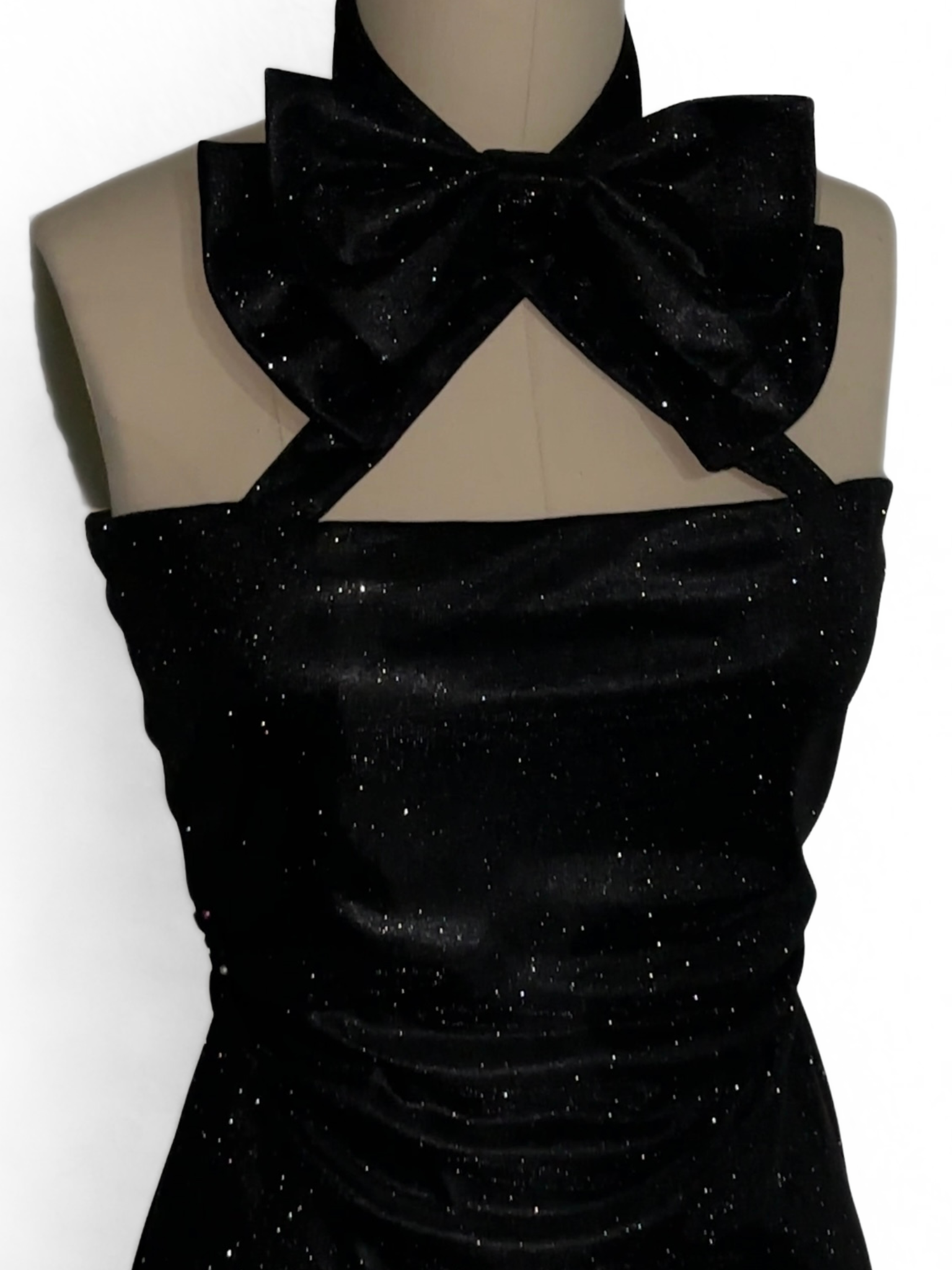[MADE TO ORDER] Black Glitter Tuxedo Mini Dress – Chic Party Dress with Double Bow Detail