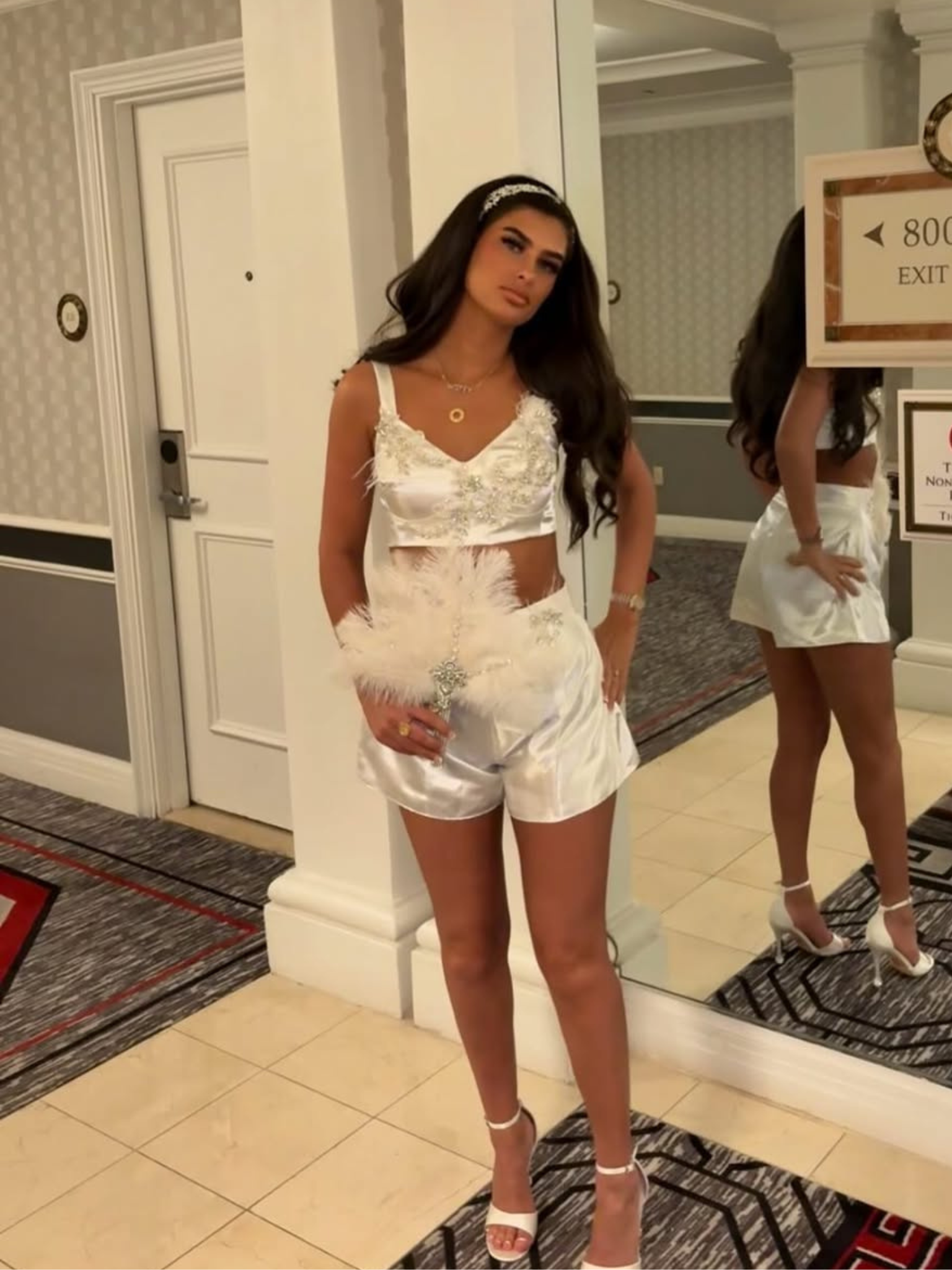 [SHORTS ONLY] Starlit Affair White Satin Rhinestone Embellished Shorts