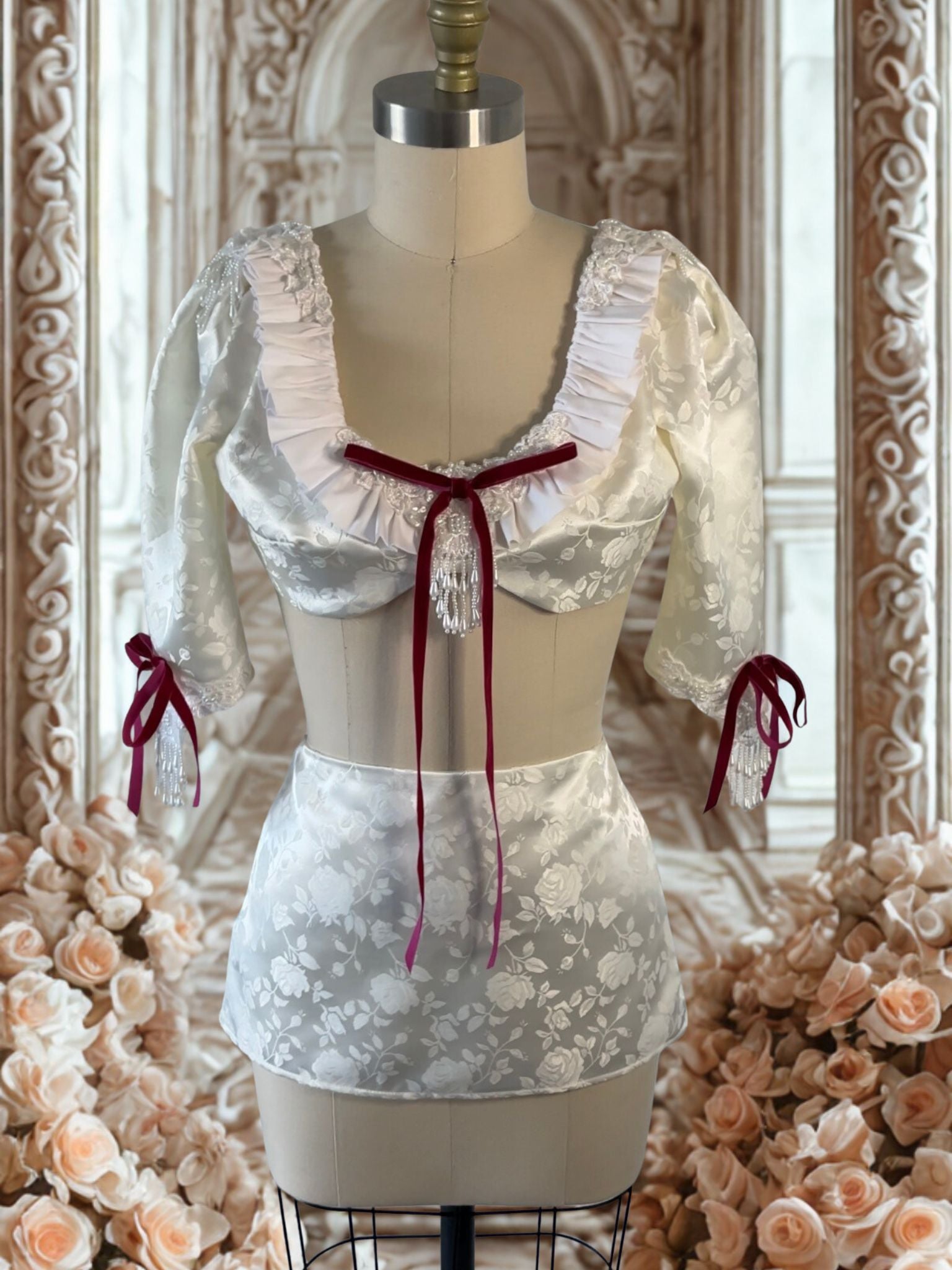 [SKIRT ONLY] The Duchess Ivory Floral Jacquard Low-Waist Ultra Mini Skirt