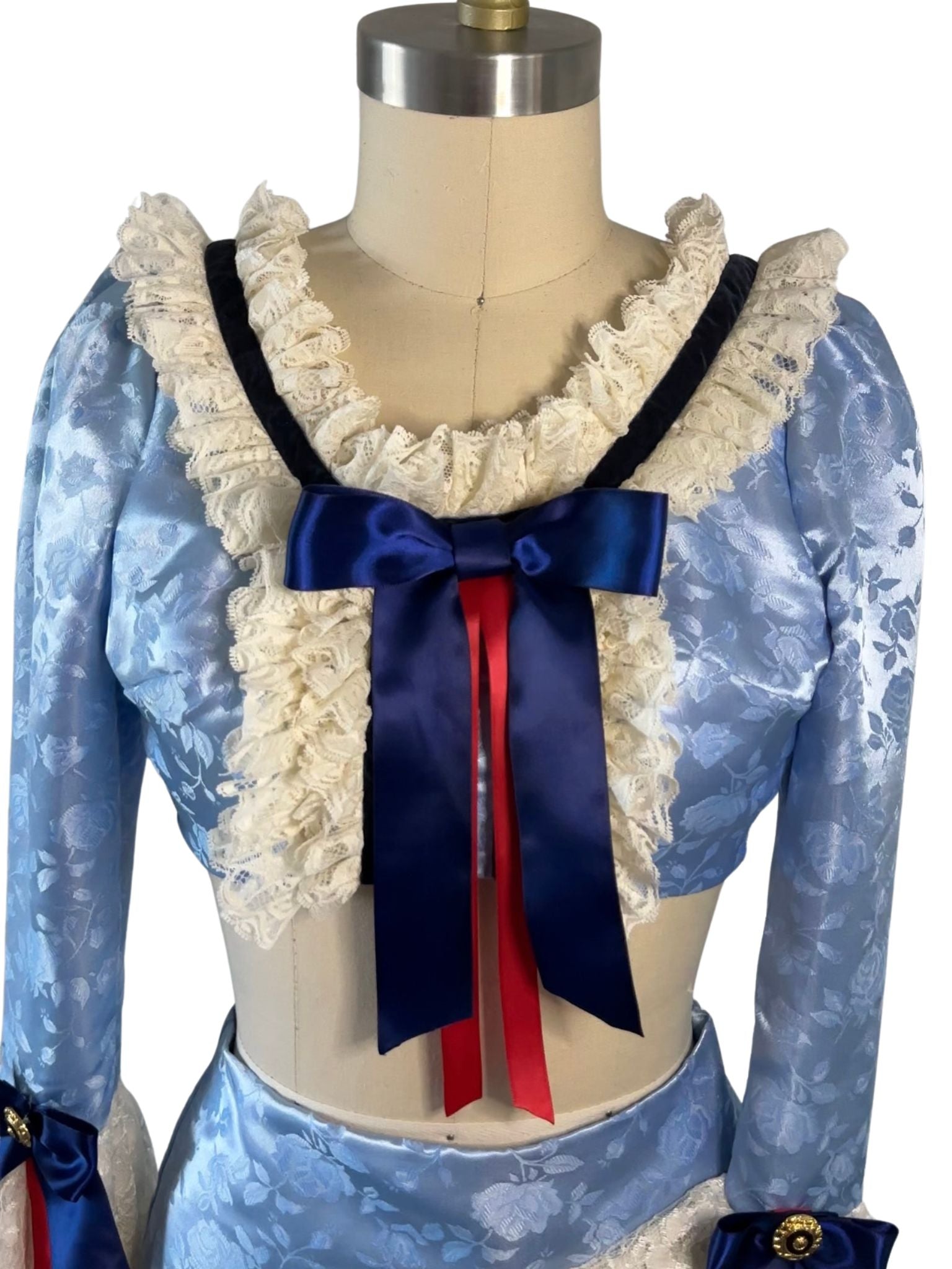 [TOP ONLY] London Flirt Baby Blue Floral Jacquard Top with Lace & Velvet Trim