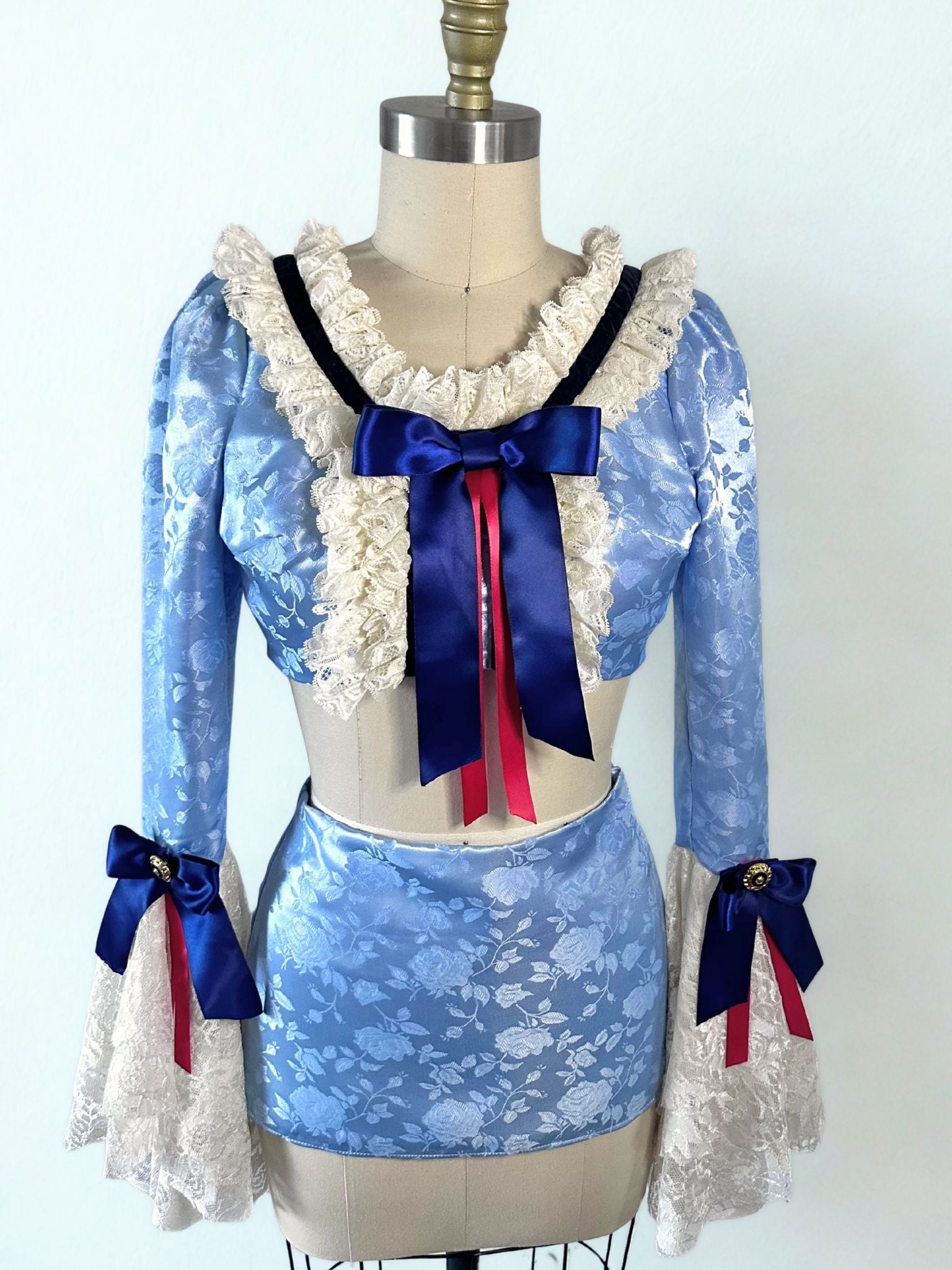[SKIRT ONLY] London Flirt Baby Blue Floral Jacquard Low-Waist Ultra Mini Skirt