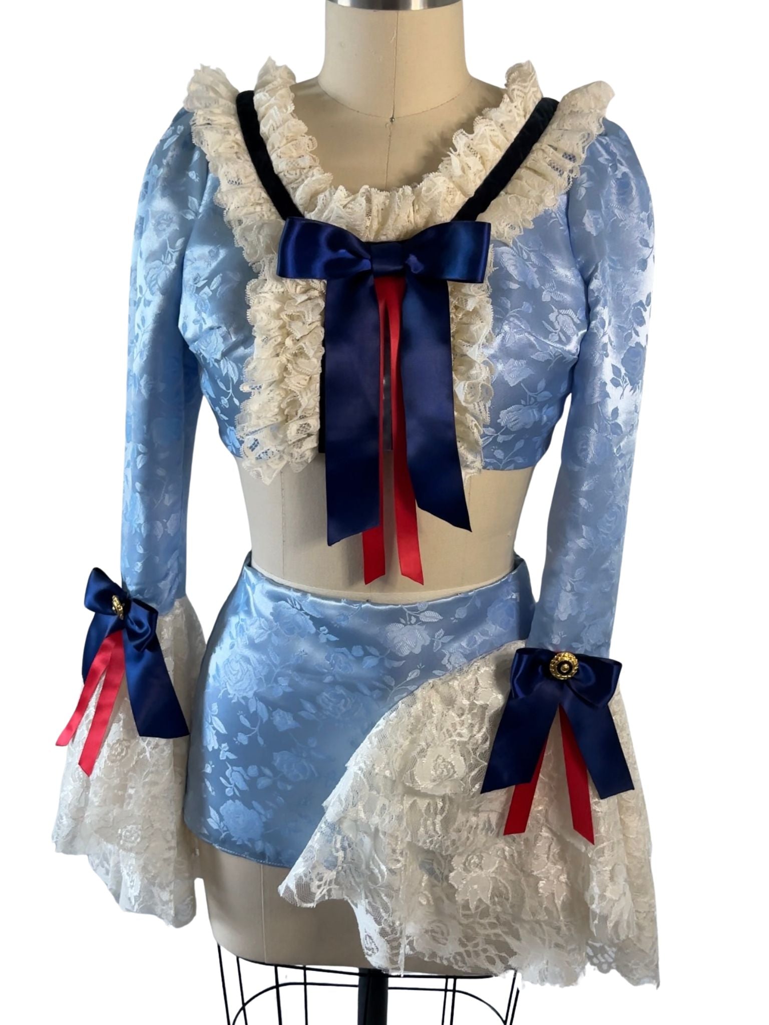 [SKIRT ONLY] London Flirt Baby Blue Floral Jacquard Low-Waist Ultra Mini Skirt