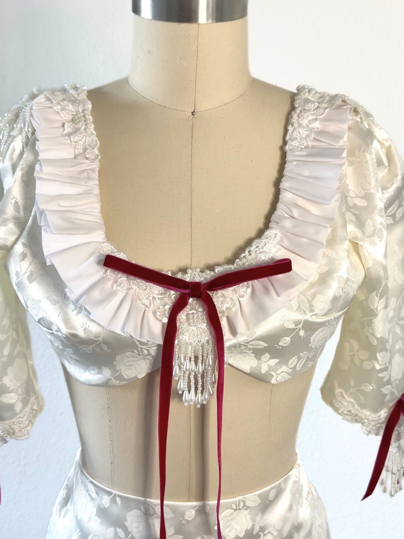 [TOP ONLY] The Duchess Floral Jacquard Top With Pearl & Velvet Trim (Limited Edition - No Restocks)